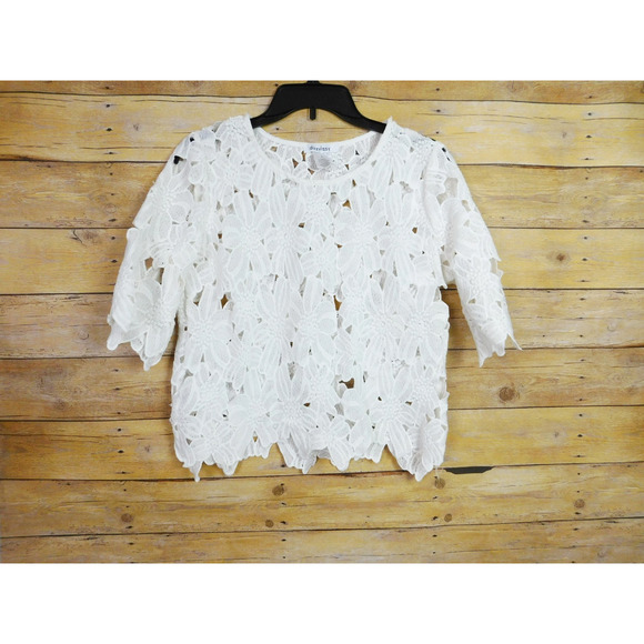 Dizzy Lizzy Shirt Large White Floral Lace Short Sleeve Eyelet - Picture 1 of 7